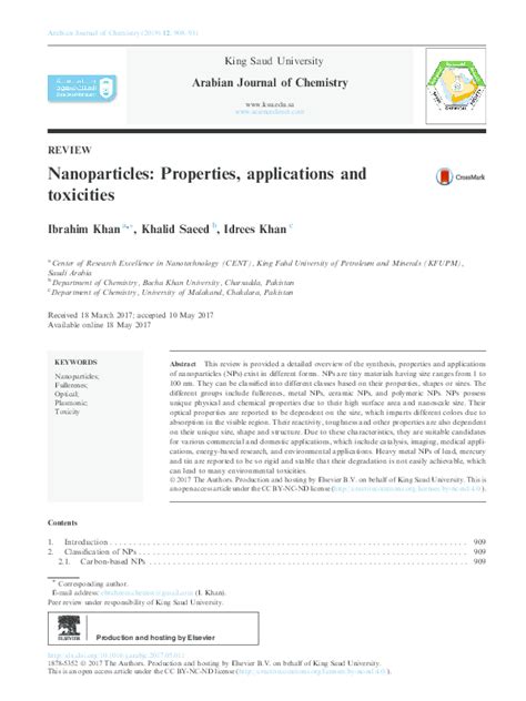 Nanoparticles: Properties, applications and toxicities .